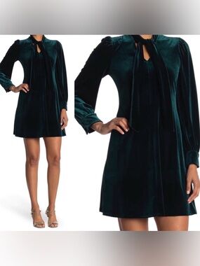 CALVIN KLEIN
Velvet Tie-Trimmed V-Neck Dress green size 2 holiday cocktail party